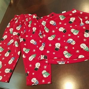 Red pjs with snowmen